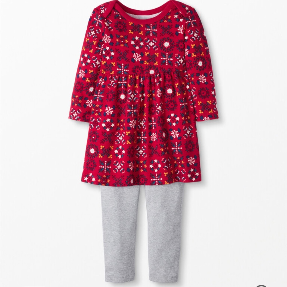 NEW Hanna Andersson Girls 60 cm 3-6 Months Red Floral Dress Leggings 2-PC Set